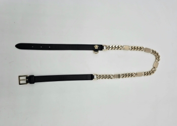 Cintura Versace in Pelle Nera e Catena Dorata