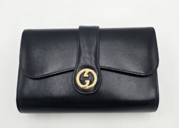 Pochette Gucci Vintage Raro in Pelle Blu scuro