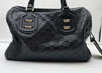 Borsa Gucci  Guccissima Techno Tag Boston in Pelle Nera